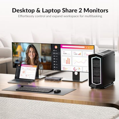 AV Access 8K KVM Switch 2 Monitors 2 Computers for Laptop & Desktop, GbE | KVM Docking Station Dual Monitor 8K@60Hz/4K@165Hz, 100W PD, 4xUSB 3.2 10Gbps USB C Hub, Audio, SD, Remote Switch - style: 8K KVM(iDock B10)