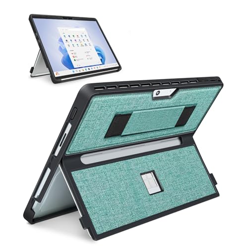 Case for 13" Microsoft Surface Pro 12th 2026/11/10/9/8, Cyan | All-in-One Shockproof Bumper Cover, w/ Hand Strap & Kickstand, Fits Type Cover Keyboard, TPU+PU Protective Case - color: Cyan
