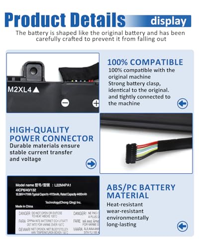 L22M4PA1 L22C4PA1 L22D4PA1 71Wh Battery Replacement for Lenovo Yoga 7 14ARP8 14IRL8 16IRL8 16ARP8 Yoga 7 2-in-1 14IML9 14AHP9 16IML9 16AHP9 Series 4623mAh 15.36V 4-Cell - size: 11.12*3.73*0.07 IN L22M4PA1