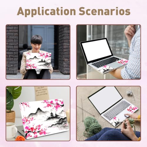 PLIGREAT Ink Cherry Blossom Laptop Skin Sticker Decal Universal Size Fits 12" 13" 13.3" 14" 15 Inch Laptop Removable Waterproof Notebook Aesthetic Decals PC Protector Cover Sticker