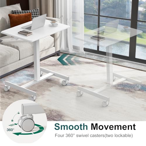 DUMOS Mobile Small Standing Desk, Portable Rolling Laptop Desk with 2 Lockable Wheels, Adjustable Height Computer Workstation for Home Office, 19 Inch White - color: Modern White