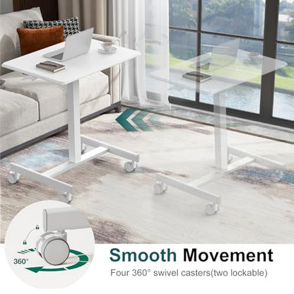 DUMOS Mobile Small Standing Desk, Portable Rolling Laptop Desk with 2 Lockable Wheels, Adjustable Height Computer Workstation for Home Office, 19 Inch White - color: Modern White