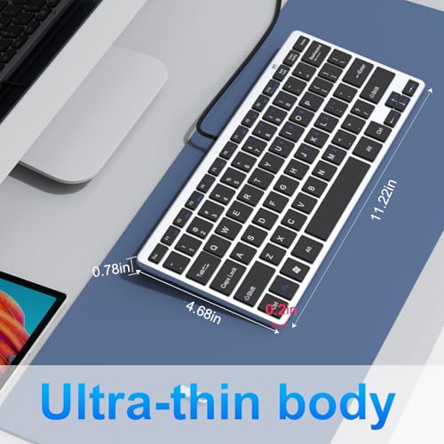 Ultra-Slim 78keys USB Mini Wired Keyboard with Media Hotkeys for Apple Mac Pro, MacBook 56Pro/ iMac, Air, Mac mini, Laptop Computers, Windows PC 11/10/8/7, with USB-A to C OTG Adapter, Silver Black - color: Silver Black, size: USB-A