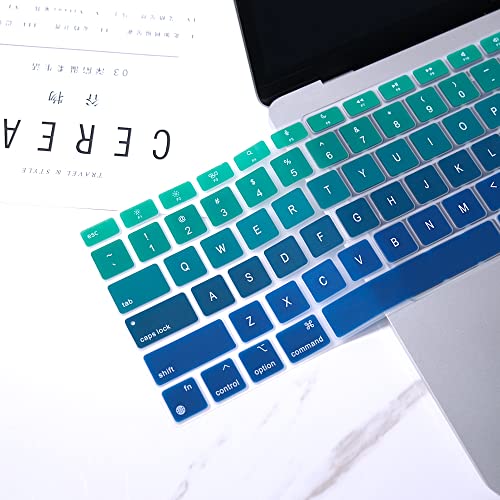 Batianda Ultra Thin Ombre Color Keyboard Cover for New MacBook Air 13 Inch 2020 A2337 M1 Chip (with Touch ID & Retina Display) Waterproof Durable Laptop Protector Silicone Skin, Gradient Green - color: Gradient Green