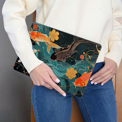 15.6 Inch Laptop Skin Sticker, Reusable Vinyl Cover Protector with 2 Wrist Pad Skins, Removable Waterproof Scratch-Resistant for 12-15.6 Inch Laptop Notebook,Gold and Black Fish - color: Gold And Black Fish