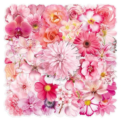 Transparent Flower Stickers,50Pcs PET Waterproof Flower Stickers for Window, Water Bottles, Laptop, Notebook, Scrapbook, Luggage, Cell Phone, Helmet, Party Favors(colourful-B14) - color: Colourful-b14