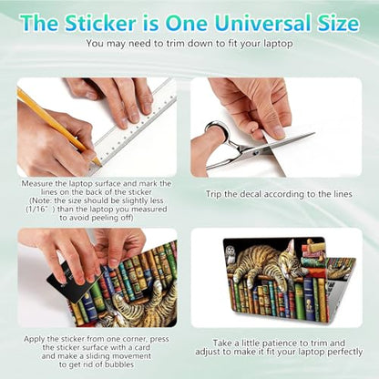 Laptop Skin Sticker Decal 12"-15.6" Universal Laptop/Notebook/Netbook Vinyl - Waterproof Scratch Resistant,Fits HP Dell Lenovo MacBook,2 Free Wrist Pads,Easy Apply & Remove,Cat Bookshelf - color: Cat Bookshelf