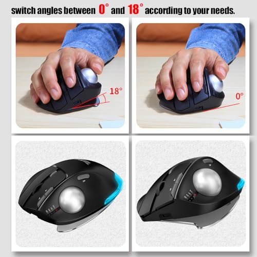 zelotes Wireless Trackball Mouse,Bluetooth Mouse,Rechargeable,4800 DPI, 2-in-1(BT 5.0/3.0+2.4GHz USB Receiver), 8 Buttons,Ergonomic Design,LED Lighting,for Laptop, PC, Pad,Black - color: Black