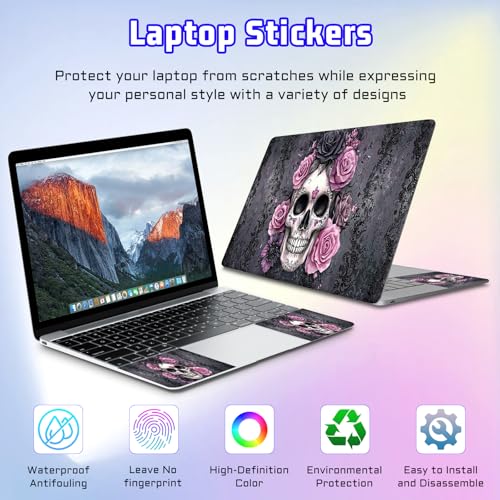 Universal Laptop Skin Sticker Decal, Compatible with MacBook HP Dell Lenovo 12"-15.6", Reusable Vinyl Notebook Cover 3PCS Set, High-Recognition Film-Pink Black Rose Skull - color: Pink Black Rose Skull