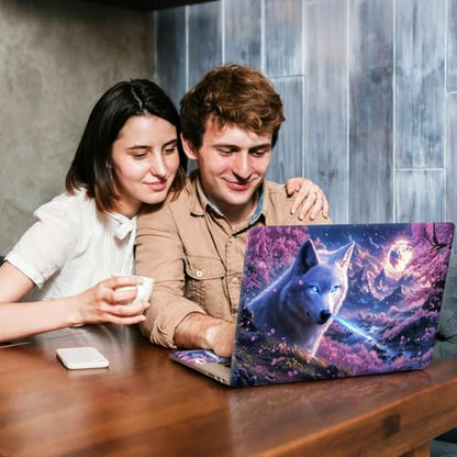 Universal Laptop Skin Sticker Decal, Compatible with MacBook HP Dell Lenovo 12"-15.6", Reusable Vinyl Notebook Cover 3PCS Set, High-Recognition Film-Galaxy Wolf Moon - color: Galaxy Wolf Moon