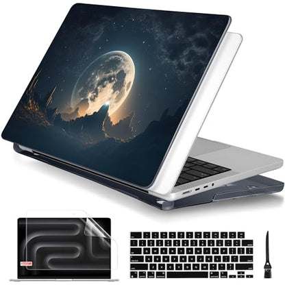 Batianda for MacBook Pro 16 Inch Case 2026-2021 Release M5 M4 M3 M2 M1 Pro/Max, 1.2mm Slim Creative Graphic Hard Shell Cover with Keyboard Cover, Screen Protector 4-in-1 Bundle, Moon in Sky - color: Moon in sky