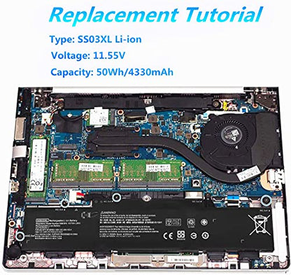 SS03XL Battery SS03XL Laptop Battery for HP EliteBook 840 745 g5 Battery 730 735 740 745 755 830 836 840 846 G5 735 745 830 840 G6 ZBOOK 14U G5 G6 Series HSN-I12C 933321-855 932823-421 11.55V 50Wh - size: SS03XL