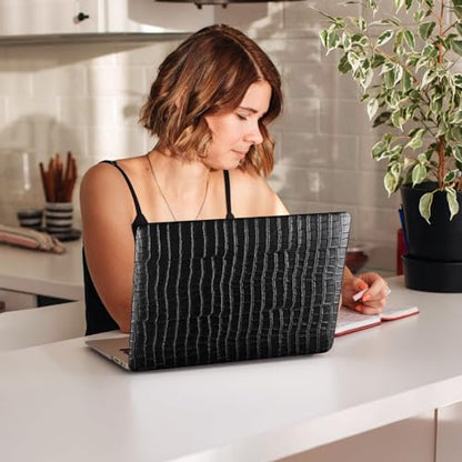 DTangLsm for MacBook Air 13 inch Case M5 2026-2022 M4 M3 M2 A3449 A3240 A3113 A2681, Crocodile Alligator Skin Luxury Textured Leather Hard Logo Cutout Case for MacBook Air 13.6+Keyboard Cover, Black - color: # Crocodile Skin Black