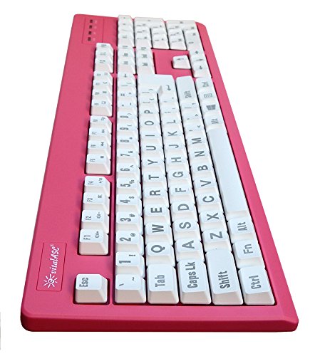 104-Key Large Print USB Wired 7ft, Spill-Resistant, Hot Pink and White, Durable Keyboard for Laptop, Mac, TV, and Computer (Pink) - color: Pink