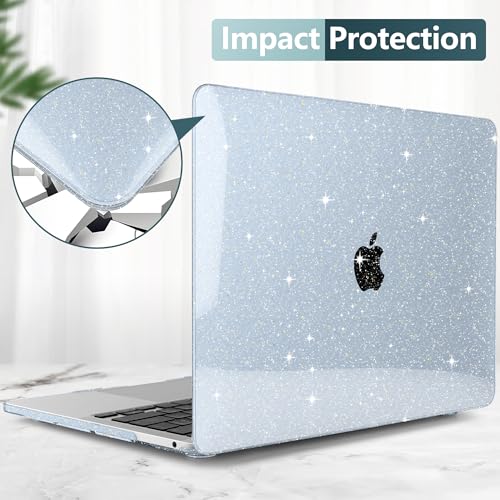 for MacBook Pro 13 inch Case 2022 2021 2020 Release Model A2338 M2/M1 A2251 A2289, Bling Plastic Hard Shell Case & Keyboard Cover Only Compatible with MacBook Pro 13 Touch Bar, Sparkly Blue - color: Sparkly Lightblue