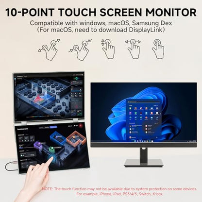 U16 Pro 16" Dual Portable Touchscreen Monitor, 1200P FHD Laptop Screen Extender with USB-A&C/HDMI, Foldable Travel Monitor for Laptop/Mac/PC/Windows, Single-Cable Dual-Screen, VESA Mountable