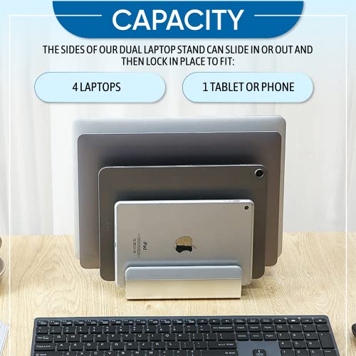 Elestoria 5- Slot Vertical Laptop Stand - Aluminum Laptop Stand Vertical for Desk - Adjustable Width (12-38mm) Fits MacBook Pro/Air, Surface & Gaming Laptops upto 17.3"-Heavy Duty Laptop Holder-Silver - color: Silver