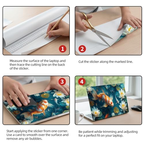 Universal Laptop Skin Sticker Decal, 12"-15.6" Aesthetic Vinyl Wrap, Koi Fish Lotus Waterproof Notebook Cover Art Protector for MacBook HP Dell Lenovo, Fits 13" 14" 15" 15.6" - color: Koi Fish Lotus
