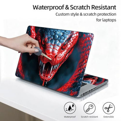 Universal Laptop Skin Sticker Decal, 12"-15.6" Aesthetic Vinyl Wrap, Red Snake Head Striking Waterproof Notebook Cover Art Protector for MacBook HP Dell Lenovo, Fits 13" 14" 15" 15.6" - color: Red Snake Head Striking