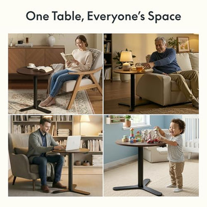 FLEXISPOT Adjustable Overbed Side Table & End Table for Bed & Sofa | Gas Lift Height, Space-Saving Base, Multi-Use Laptop,Snack & Work Table for Home, Apartment, Kids & Adults,Round Walnut Top