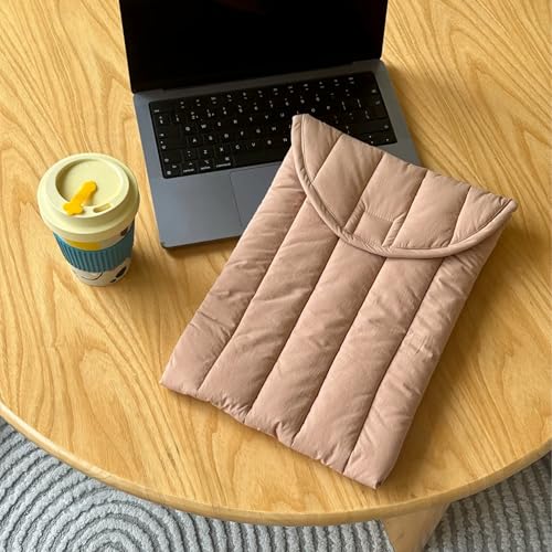 Puffy Laptop Sleeve 13-14 Inch, Soft Laptop Case, Streak-Beige | Compatible with 13-14 Inch Macbook Pro/Air/Neo, Asus/Dell Xps/Lenovo Laptops, Protective Carrying Bag for Women and Men - color: Streak-Beige, size: 13/14