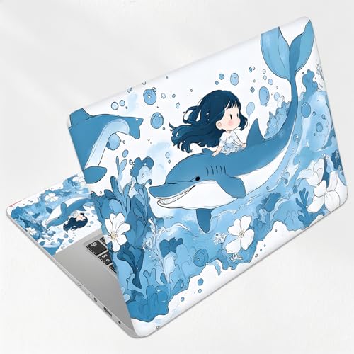 Ocean Fairy Whale Universal Laptop Skin Sticker 3PCS, Protective Decal Trim-to-Fit 11.6" 13.3" 14" 15.6" Laptop Vinyl Cover, Removable Anti-Scratch Computer Decal Protector - color: Ocean Fairy Whale
