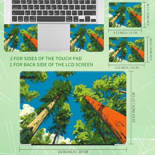 Laptop Skin Sticker Decal, Universal Protective Cover Fit 12 13 14 15.6 Inch Notebook, Reusable Water-Resistant Vinyl Decal w/ 2 Wrist Pads for Business Travel Office, Green Forest Trees - color: Green Forest Trees