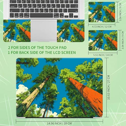 Laptop Skin Sticker Decal, Universal Protective Cover Fit 12 13 14 15.6 Inch Notebook, Reusable Water-Resistant Vinyl Decal w/ 2 Wrist Pads for Business Travel Office, Green Forest Trees - color: Green Forest Trees