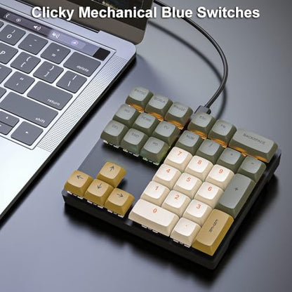 Mechanical Numpad Rainbow Backlit Clicky Blue Switches Wired USB Number Pad 33-Key NKRO Numeric Keypad with XDA PBT Keycaps External Keyboard Num Pad for Laptop, Mac - Brown Grey - color: Brown Grey - Blue Switch