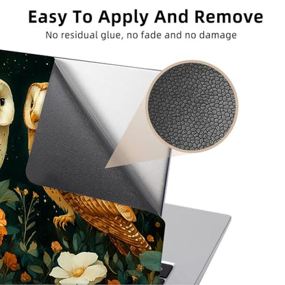 Aesthetic Laptop Skin Cover,12-15.6 Inch Universal Vinyl Sticker Decal,Owls Flowers Night Waterproof Scratch-Resistant Notebook Wrap,Removable Residue-Free Protector - color: Owls Flowers Night