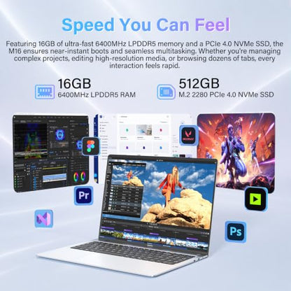 GEEKOM GeekBook M16 Laptop, 16" IPS Laptop Computer for Business & Office, 55W TDP Intel Core Ultra 9, 99.9Wh Battery, Quiet Dual-Fan Cooling, 16GB LPDDR5 RAM, 512GB SSD, 100W PD, USB4, Windows 11 Pro