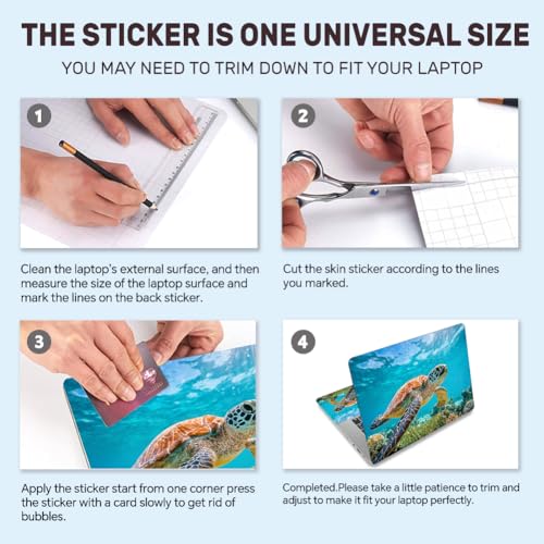 3Pcs Laptop Skin Sticker Decal Ocean PVC Laptop Sticker Fits for 12-16 Inch Notebook Waterproof Scratch Proof Sea Turtle Universal Notebook PC Personalized Protector Gift - style: sea turtle