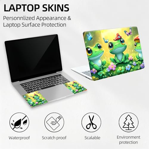 Happy Frogs in Flower Pond Universal Laptop Skin Sticker 3PCS, Protective Decal Trim-to-Fit 11.6" 13.3" 14" 15.6" Laptop Vinyl Cover, Removable Anti-Scratch Computer Decal Protector - color: Happy Frogs In Flower Pond