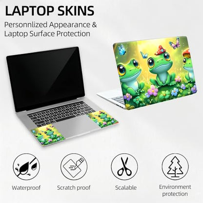 Happy Frogs in Flower Pond Universal Laptop Skin Sticker 3PCS, Protective Decal Trim-to-Fit 11.6" 13.3" 14" 15.6" Laptop Vinyl Cover, Removable Anti-Scratch Computer Decal Protector - color: Happy Frogs In Flower Pond