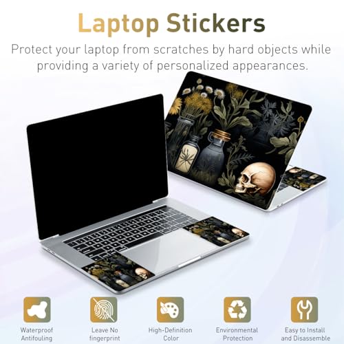 15-15.6 inches Netbook Laptop Skin Sticker Decal Reusable Cover Protector for 11.6 12 13 13.3 14 15 15.4 Notebook Chromebook PC, Scratch-Resistant Waterproof I Black Academia Mystical Green Plant - color: Black Academia Mystical Green Plant