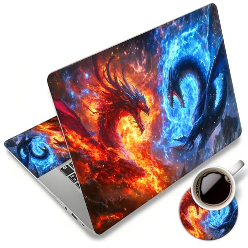 Laptop Skin Sticker Decal 12"-15.6" Universal Laptop/Notebook/Netbook Vinyl - Waterproof Scratch Resistant,Fits HP Dell Lenovo MacBook,2 Free Wrist Pads,Easy Apply & Remove,Fire Blue Dragon - color: Fire Blue Dragon