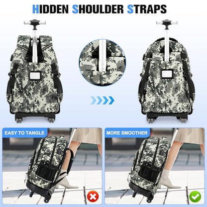 ACESAK Camo Rolling Backpack Boys, Tactical Kids Backpack Boys, Kids Suitcase for Boy Teens Elementary Middle High School, Military Backpack with Wheels and Lunch Bag Pencil Case Set (Camo Green) - color: Camo Green