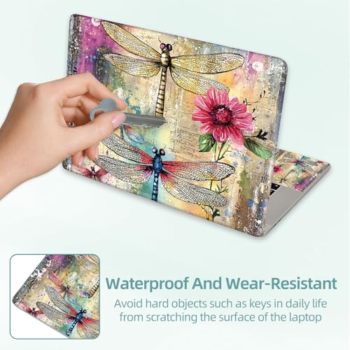 Universal Laptop Skin Decal, 3-Piece Vinyl Protector for 12 13 14 15.6" Notebook, Waterproof Anti-Scratch, Easy Trim & Bubble-Free Finish, Dragonflies and Flowers - color: Dragonflies and Flowers