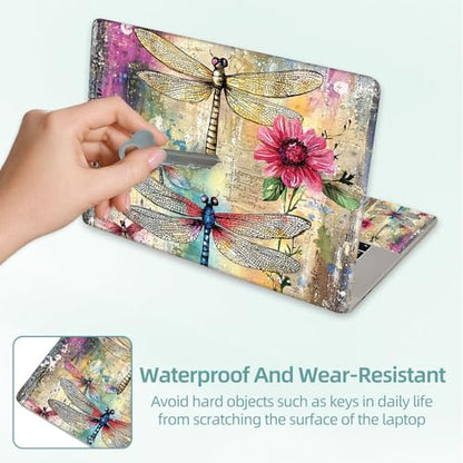 Universal Laptop Skin Decal, 3-Piece Vinyl Protector for 12 13 14 15.6" Notebook, Waterproof Anti-Scratch, Easy Trim & Bubble-Free Finish, Dragonflies and Flowers - color: Dragonflies and Flowers