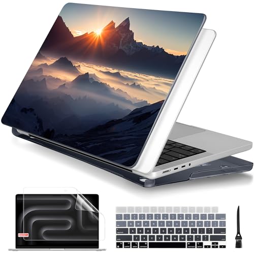 Batianda for MacBook Pro 16 Inch Case 2026-2021 Release M5 M4 M3 M2 M1 Pro/Max, 1.2mm Slim Creative Graphic Hard Shell Cover with Keyboard Cover, Screen Protector 4-in-1 Bundle, Sunrise - color: Sunrise