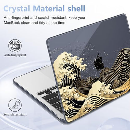 May Chen for MacBook Air 15 inch Case M5 M4 M3 M2 2026 2024-2023, Model A3448 A3241 A3114 A2941, Closes Seamlessly Hard Shell Laptop Cover with Keyboard Cover, Black Sea Wave - color: Black Sea Wave
