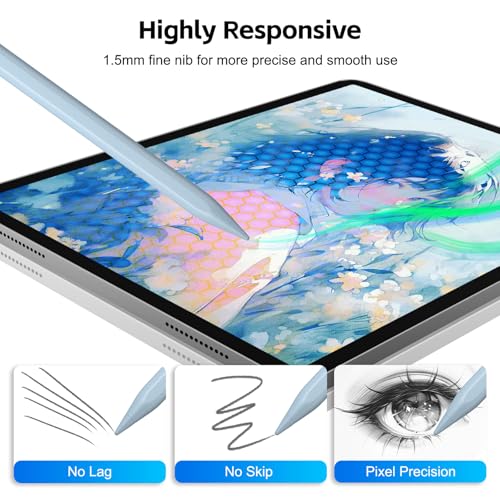 Stylus Pen for iPad 2026-2018 with 13mins Fast Charge,Tilt Sensitivity Palm Rejection Pencil for 11th (A16)/10/9/8/7/6 Gen, iPad Pro 11"/12.9"/M4/M5, iPad Air 3/4/5/M2/M3/M4 - color: blue