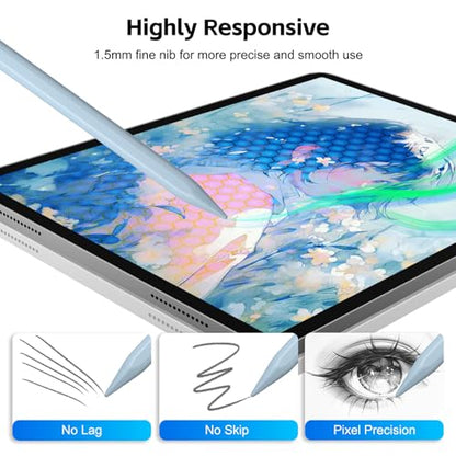 Stylus Pen for iPad 2026-2018 with 13mins Fast Charge,Tilt Sensitivity Palm Rejection Pencil for 11th (A16)/10/9/8/7/6 Gen, iPad Pro 11"/12.9"/M4/M5, iPad Air 3/4/5/M2/M3/M4 - color: blue