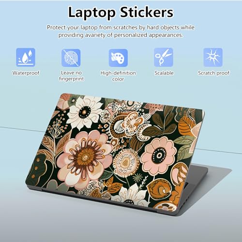Universal Laptop Skin Sticker with 2 Wrist Pad Skins, Waterproof Scratch Resistant Vinyl Laptop Cover Decal, Cut to Fit for 11–15.6 Inch MacBook HP Dell Lenovo, Art Flower - color: Art Flower