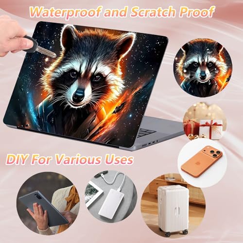 Laptop Skin Sticker Decal 12" 13" 13.3" 14" 15" 15.6",Waterproof Scratch Resistant Vinyl,Reusable Easy to Apply,for MacBook HP Dell Notebooks Netbooks Laptop,2 Wrist Pads,Cute Raccoon - color: Cute Raccoon
