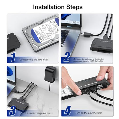 Hard Drive Reader USB 3.0 & Type C to SATA IDE Adapter, Internal Data Transfer Recovery Converter Kit with 12V/2A Power for 2.5"/3.5" SATA/IDE HDD SSD Hard Disk Internal Blu-ray Drive, up to 20TB