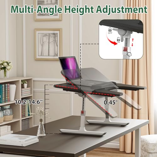 Lap Desk for Bed & Couch, Couch Lap Desk for Adults with Arm Rest, Ergonomic Laptop Desk, Adjustable Height & Angle Bed Table for Working, Reading & Gaming