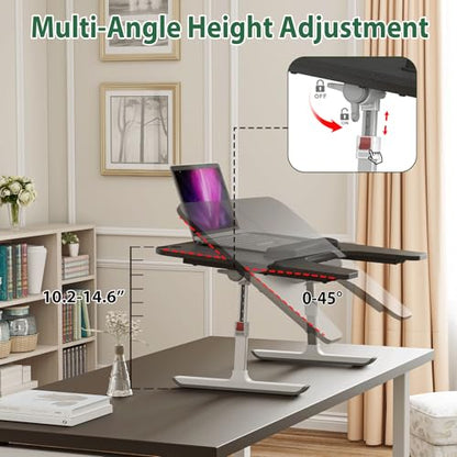 Lap Desk for Bed & Couch, Couch Lap Desk for Adults with Arm Rest, Ergonomic Laptop Desk, Adjustable Height & Angle Bed Table for Working, Reading & Gaming