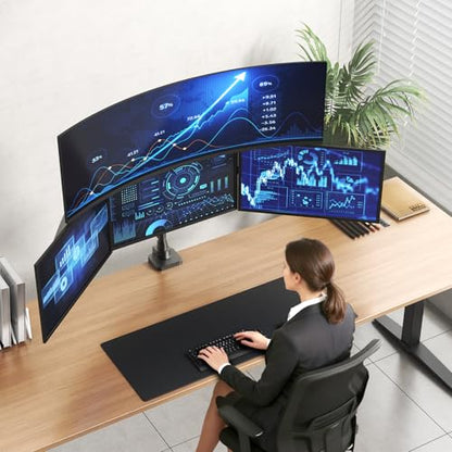 PUTORSEN Quad Monitor Mount for up to 49’’ Ultrawide on Top Bracket and 27’’ Screens on Lower Brackets, Holds up to 44lbs, Quad Monitor Stand with Gas Spring, C-Clamp & Grommet Base - size: 27 Inch