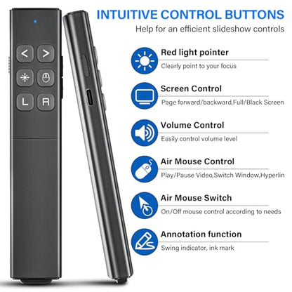 Presentation Clicker with Air Mouse - USB C Wireless Presenter Remote Clicker with Pointer, RF 2.4GHz PowerPoint Clicker for Presentation - color: Black